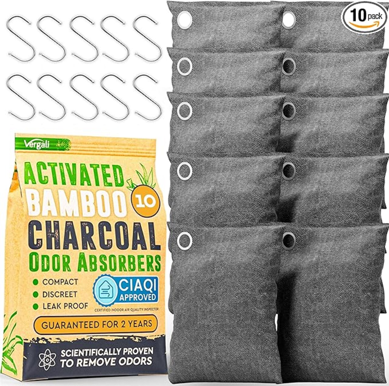 Activated Charcoal Odor Absorber 10x3.5oz w Hooks. Nature Fresh Bamboo Charcoal Air Purifying Bag Home Closet Air Freshener Deodorizer Odor EliRAHEEVtor | RAHEEV®